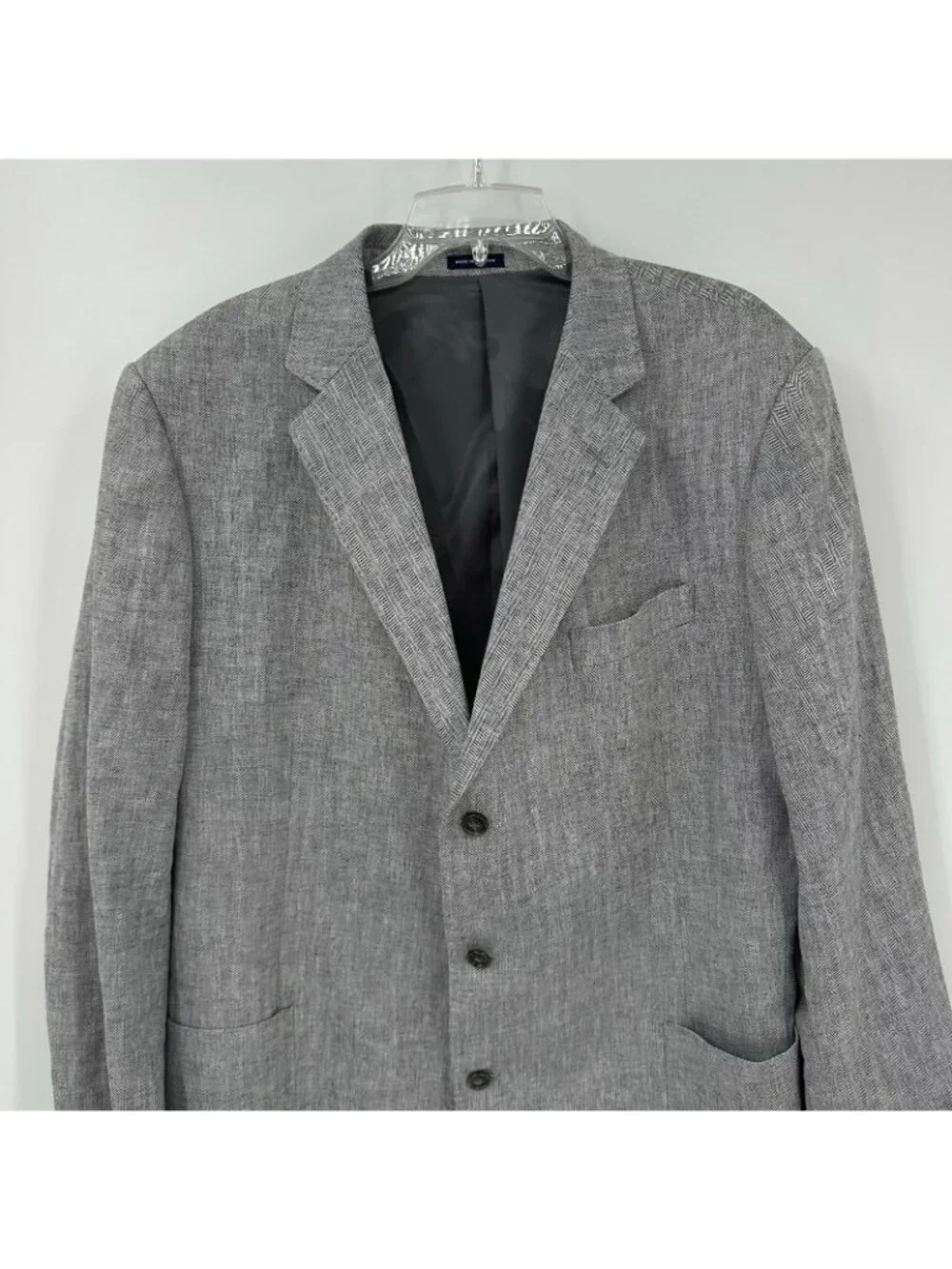 STAFFORD jacket blazer sport coat gray 48L classic fit linen cotton business